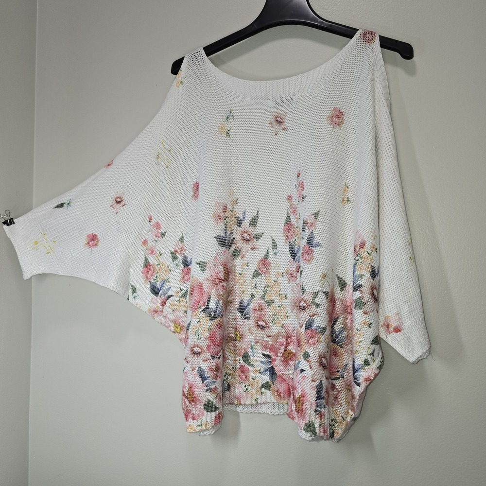 Luisa Ricci Italy Floral Knit Cold‎ Shoulder Sweater Top Size L boutique Italian - Picture 2 of 12